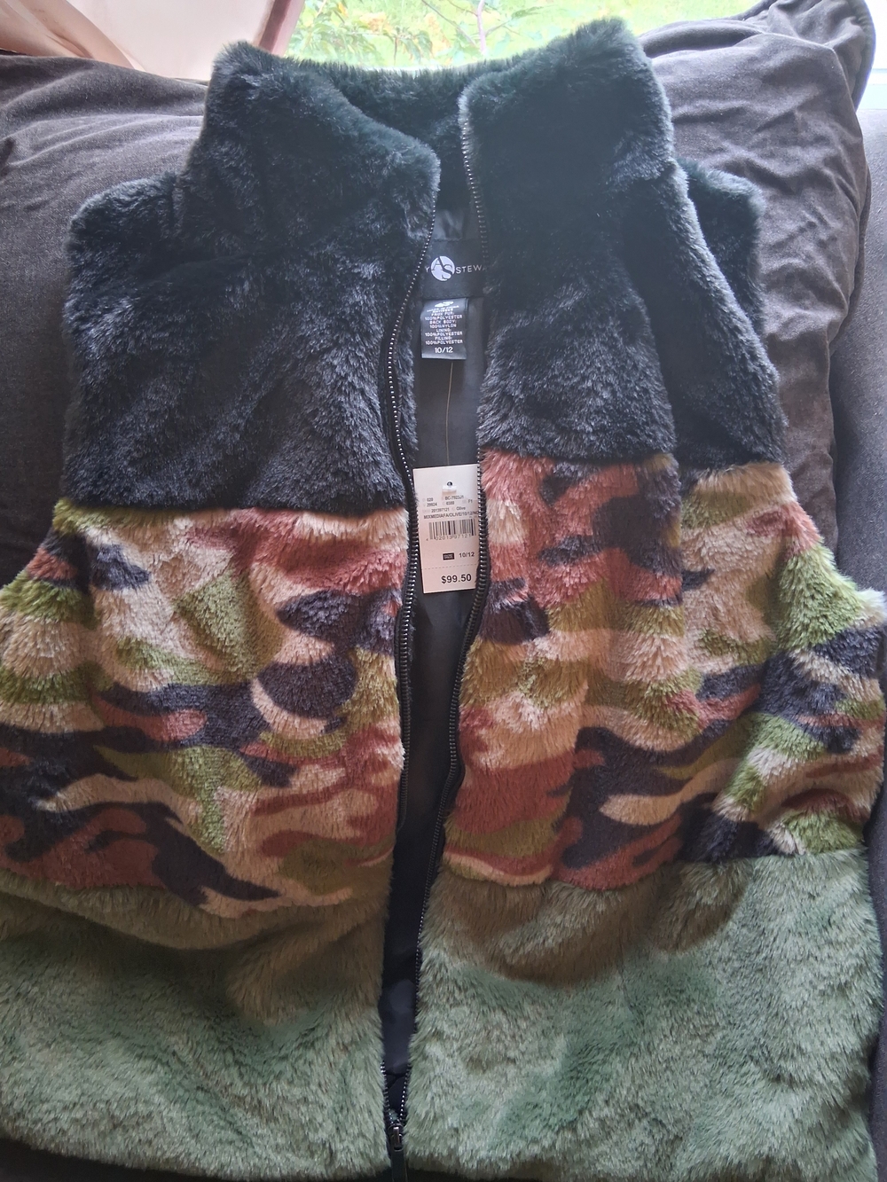 Girls' Faux Fur Camo Zip-Up Vest - Green/Black